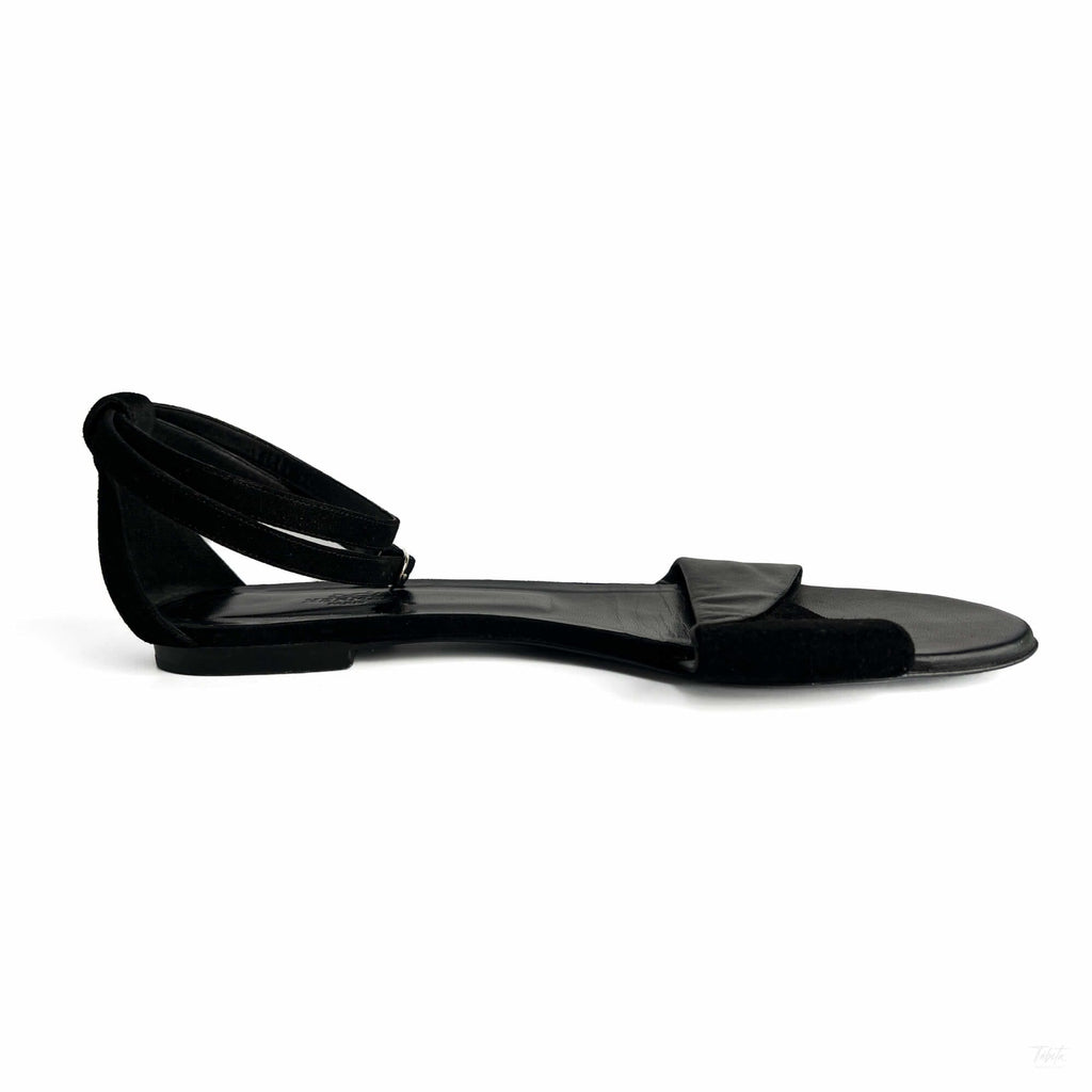 Second hand Hermes Crisscrossing straps Leather & Velvet Sandals 40 Black - Tabita Bags