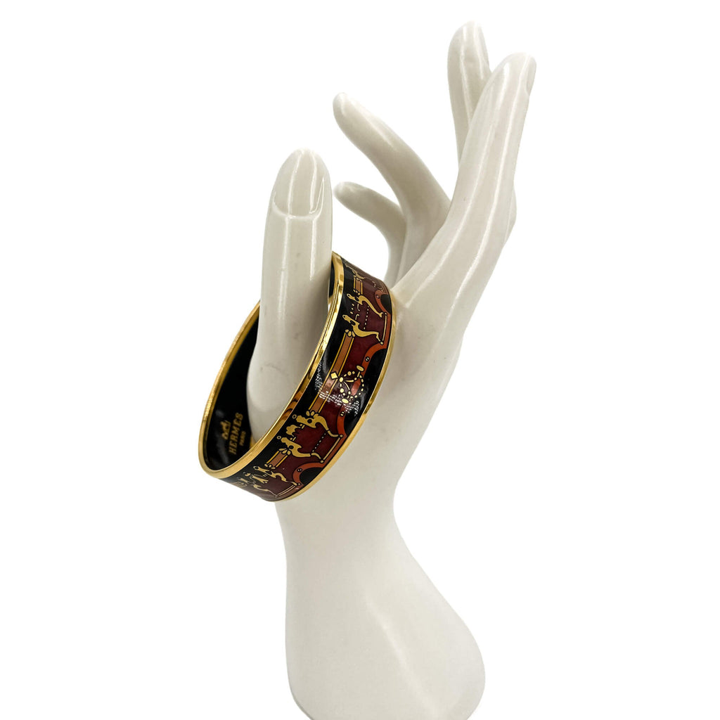 Second hand Hermes Emanel Gold Plated Metal Bracelet Red Horse Carriage Multicolor - Tabita Bags