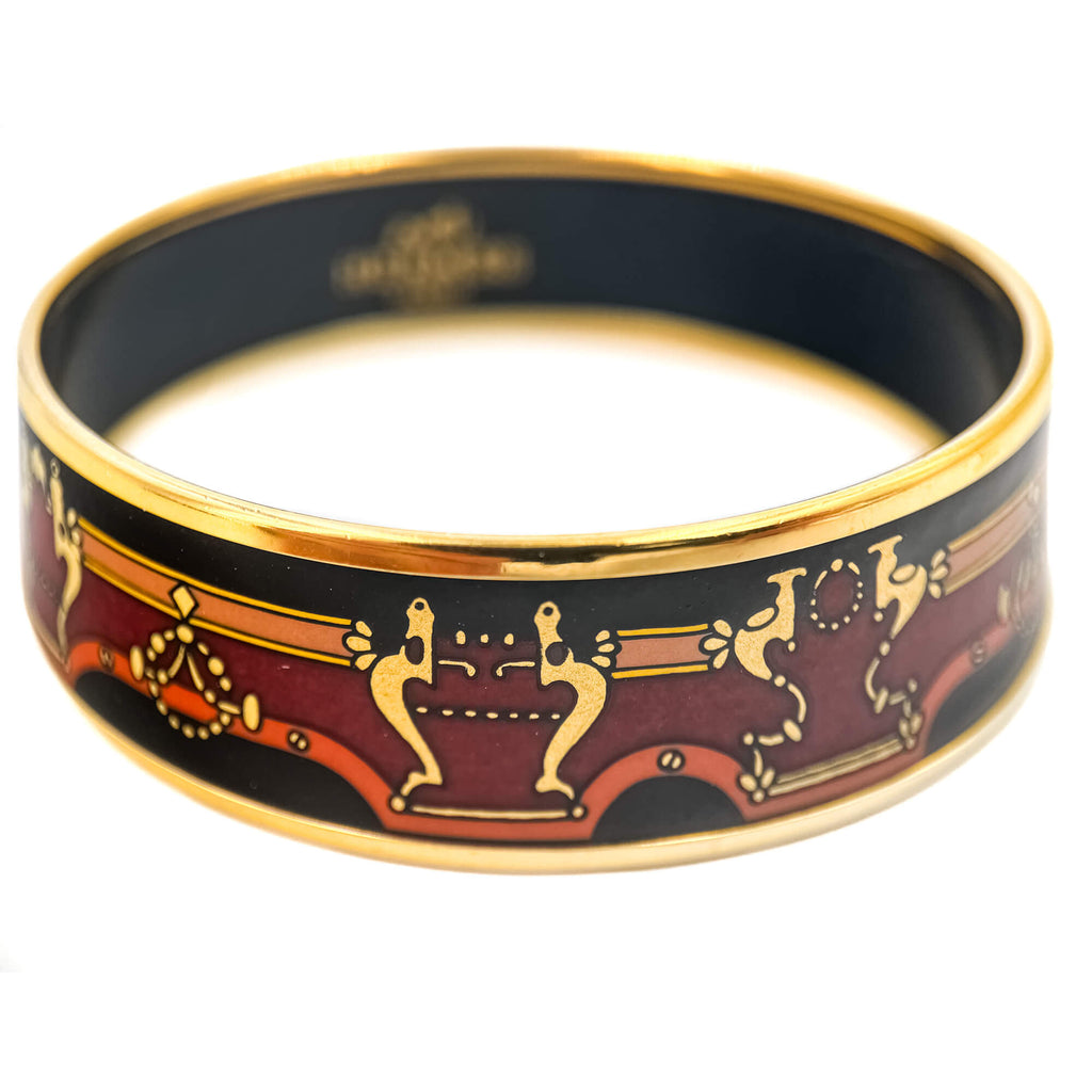 Second hand Hermes Emanel Gold Plated Metal Bracelet Red Horse Carriage Multicolor - Tabita Bags