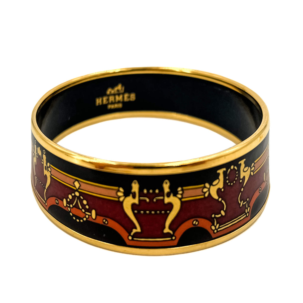 Second hand Hermes Emanel Gold Plated Metal Bracelet Red Horse Carriage Multicolor - Tabita Bags