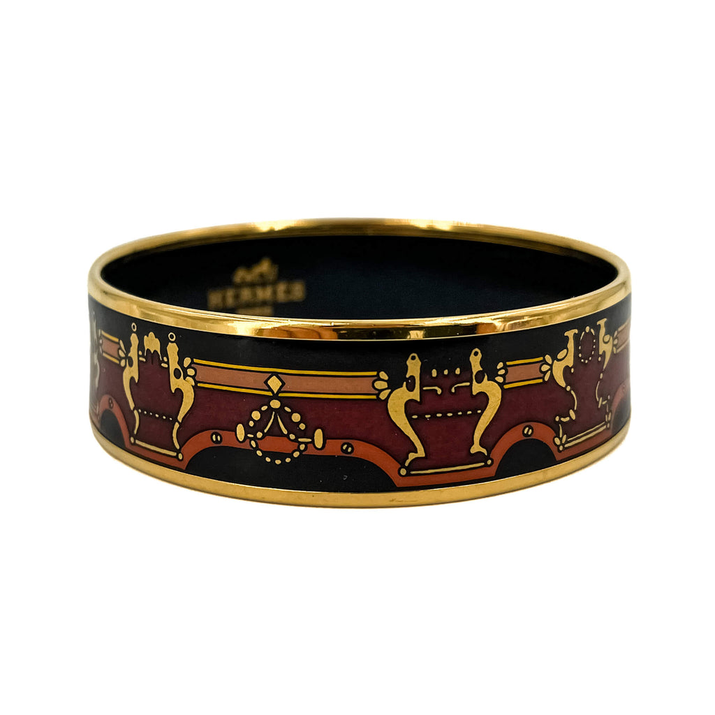 Second hand Hermes Emanel Gold Plated Metal Bracelet Red Horse Carriage Multicolor - Tabita Bags