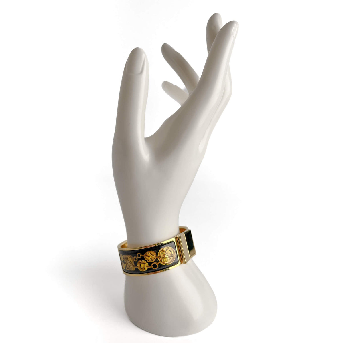 Second hand Hermes Enamel Gold Plated Metal Clic Clack Bangle 6 Cheval Et Harnais Bicolor - Tabita Bags