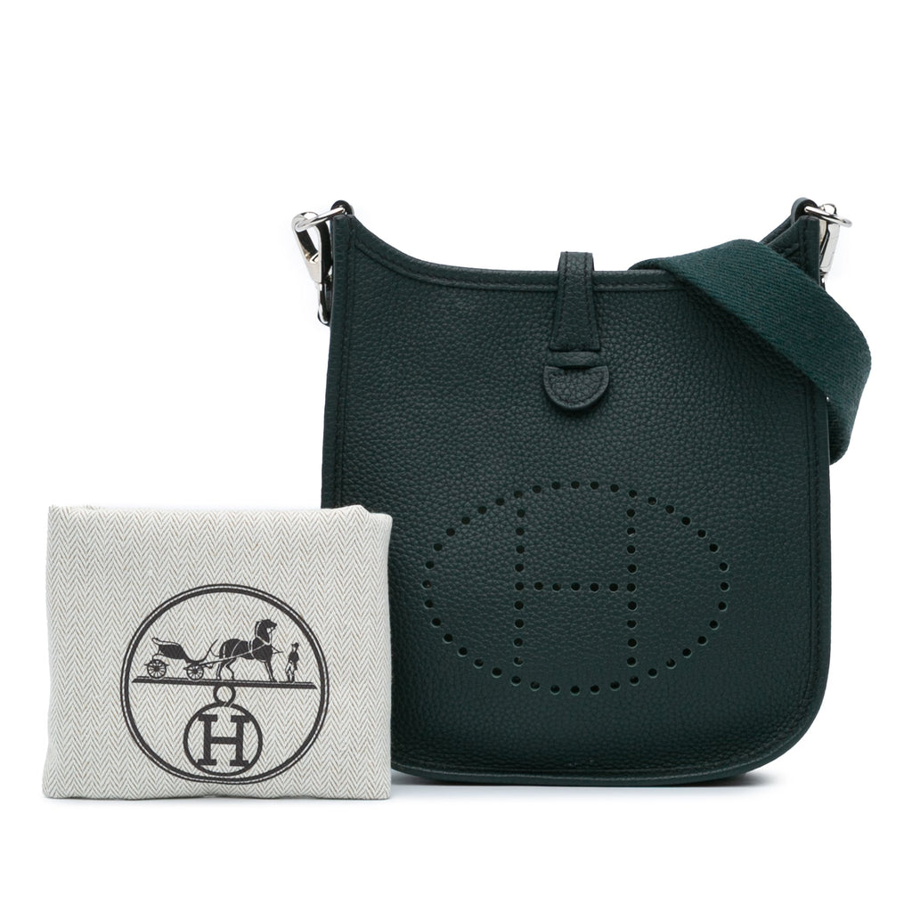 Second hand Hermes Evelyne 16 TPM Amazone Taurillon Clemence Leather Hobo Bag Vert Cypress - Tabita Bags