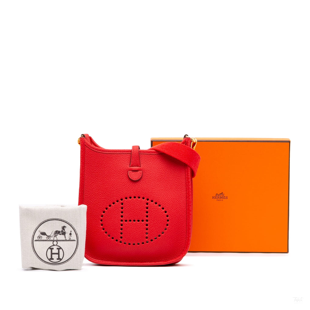 Second hand Hermes Evelyne 16 TPM Clemence Leather Hobo Crossbody Red - Tabita Bags