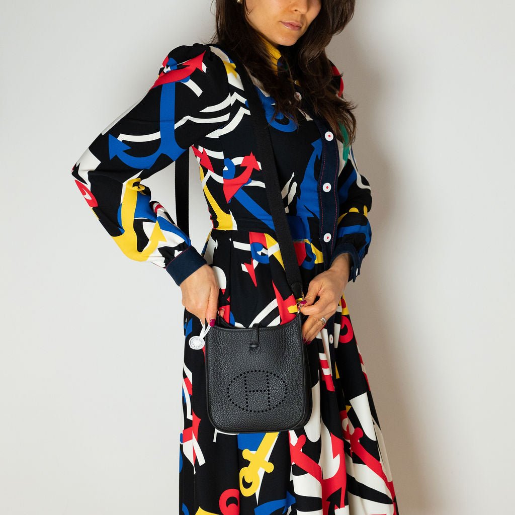 Second hand Hermes Evelyne 16 TPM Taurillon Clemence Leather Amazone Hobo Crossbody Black - Tabita Bags