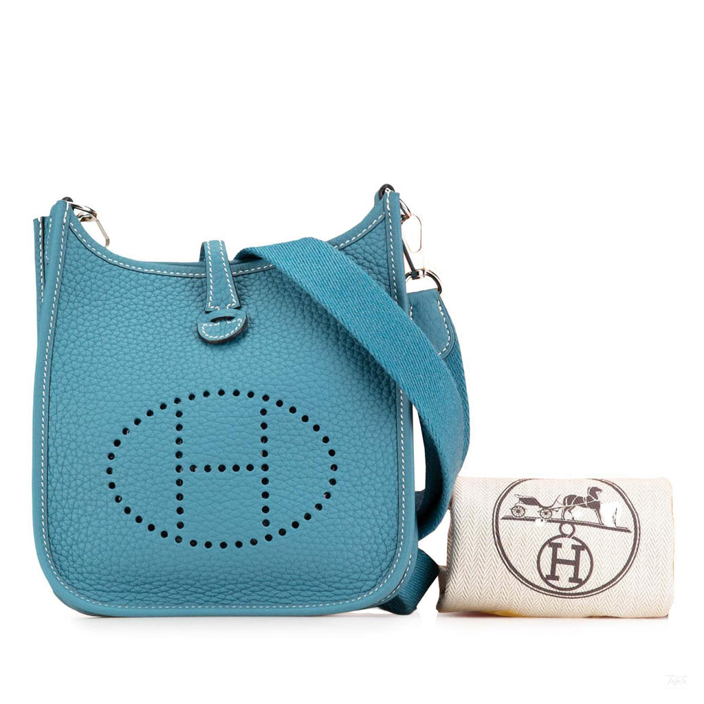 Second hand Hermes Evelyne 16 TPM Taurillon Clemence Leather Amazone Hobo Crossbody Blue Paon - Tabita Bags