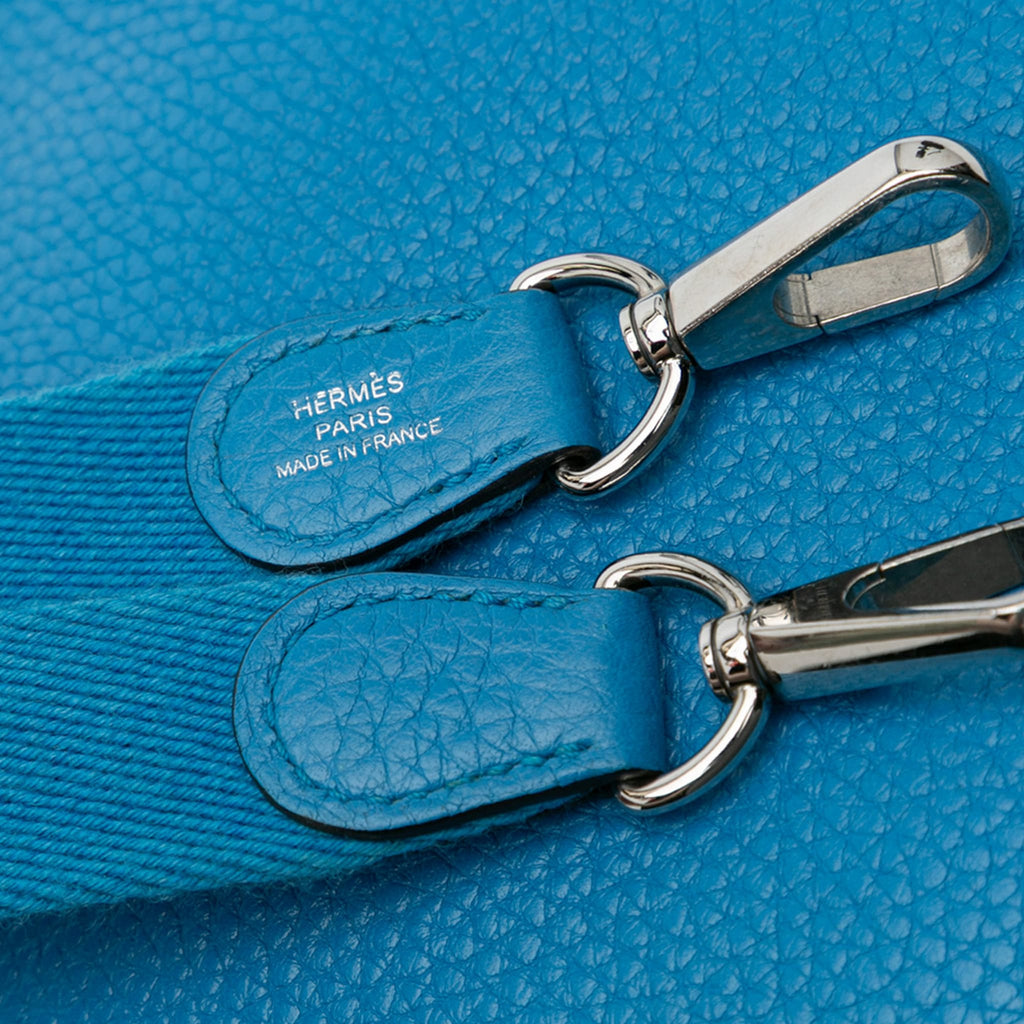 Second hand Hermes Evelyne 16 TPM Taurillon Clemence Leather Amazone Hobo Crossbody Blue Zanzibar - Tabita Bags