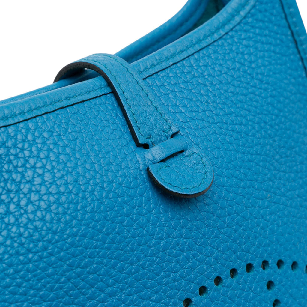 Second hand Hermes Evelyne 16 TPM Taurillon Clemence Leather Amazone Hobo Crossbody Blue Zanzibar - Tabita Bags