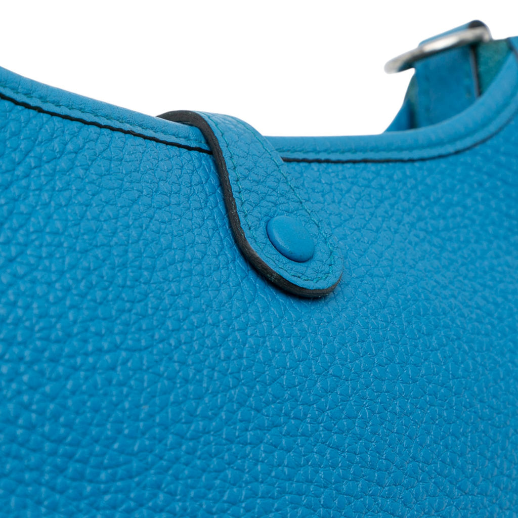 Second hand Hermes Evelyne 16 TPM Taurillon Clemence Leather Amazone Hobo Crossbody Blue Zanzibar - Tabita Bags