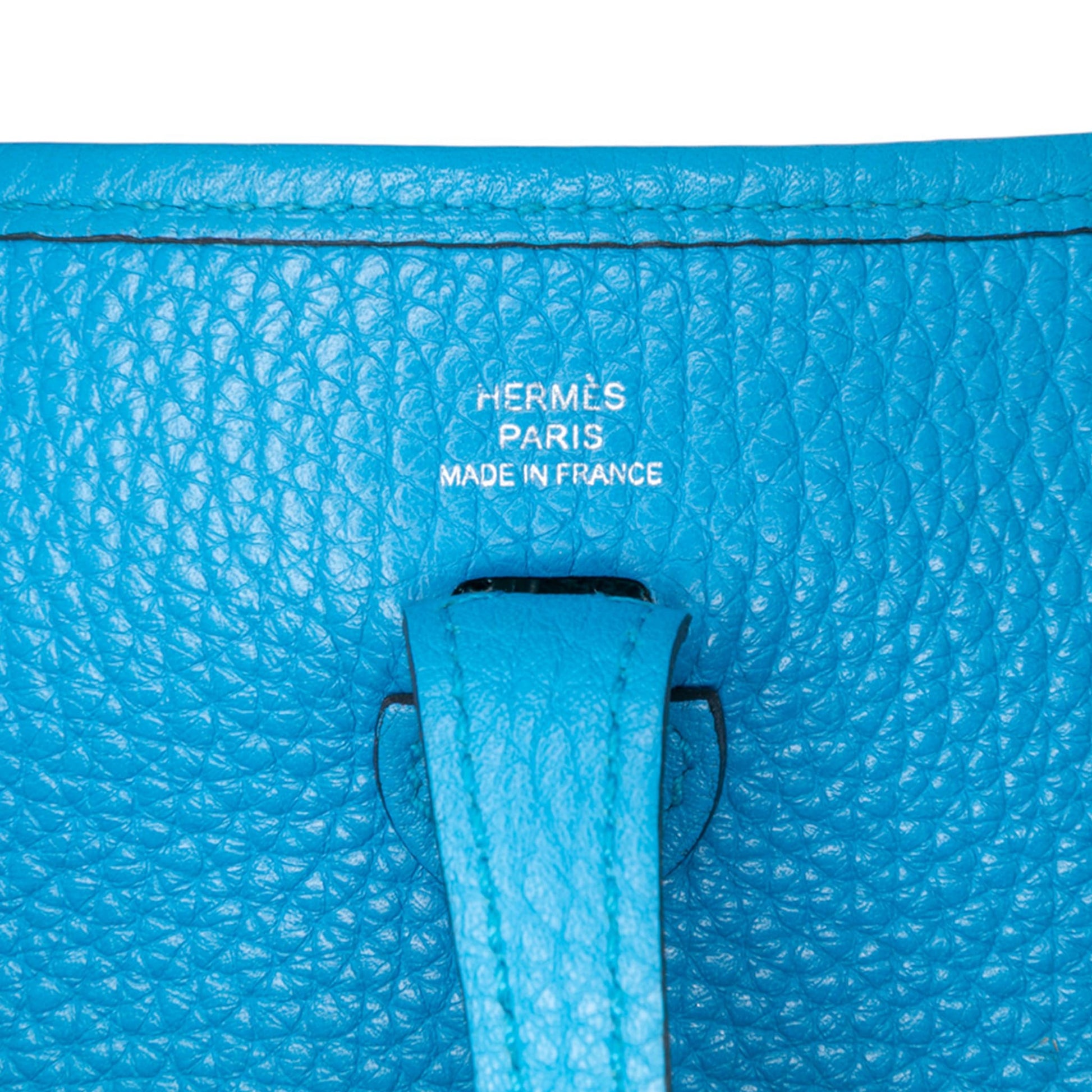 Second hand Hermes Evelyne 16 TPM Taurillon Clemence Leather Amazone Hobo Crossbody Blue Zanzibar - Tabita Bags