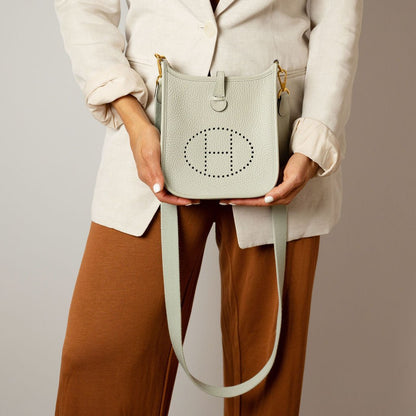 Second hand Hermes Evelyne 16 TPM Taurillon Clemence Leather Amazone Hobo Crossbody Grey - Tabita Bags