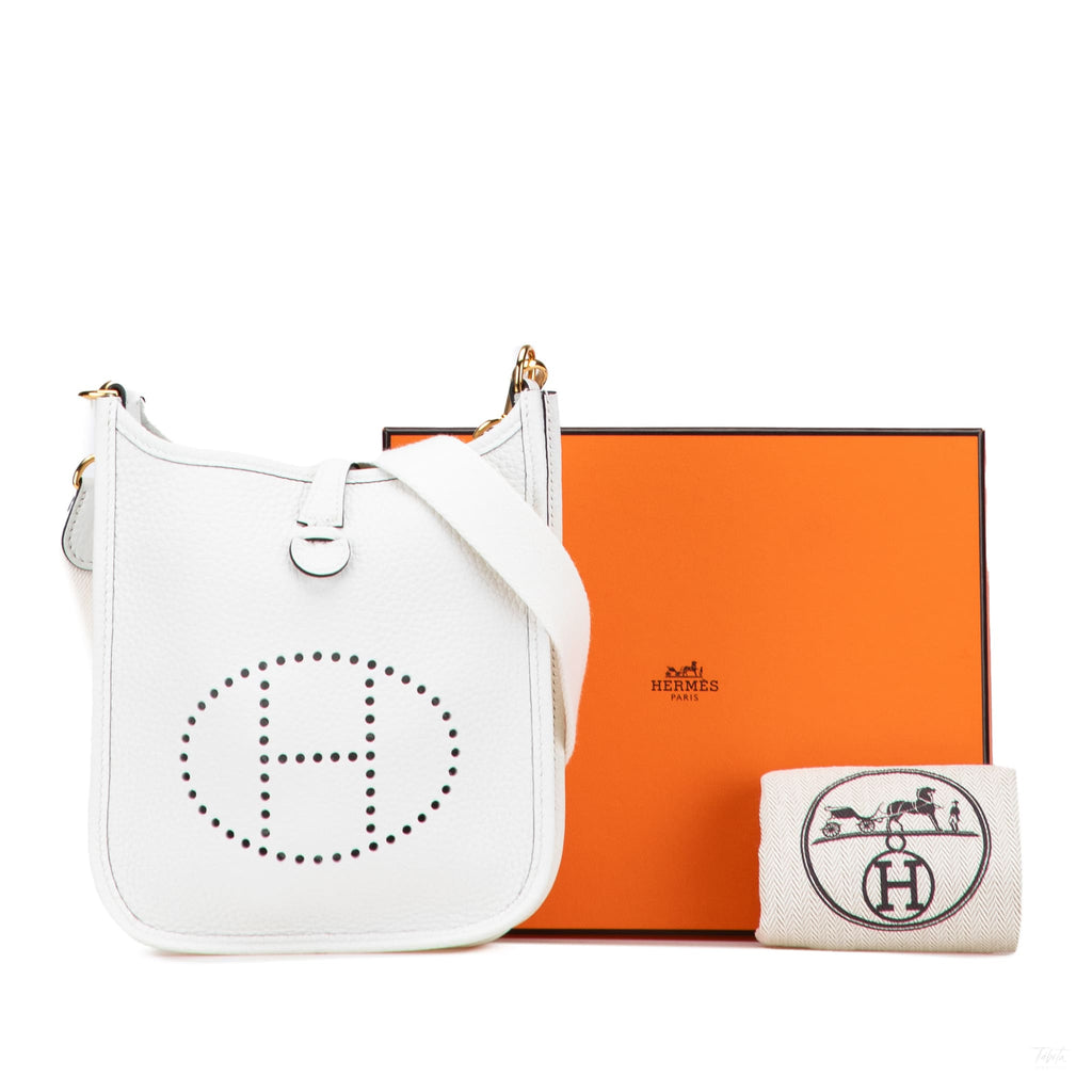 Second hand Hermes Evelyne 16 TPM Taurillon Clemence Leather Amazone Hobo Crossbody New White - Tabita Bags