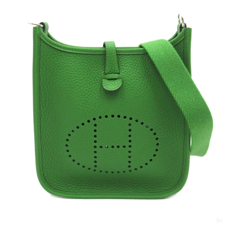 Second hand Hermes Evelyne 16 TPM Taurillon Clemence Leather Amazone Hobo Crossbody Veil Yucca - Tabita Bags