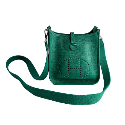 Second hand Hermes Evelyne 16 TPM Taurillon Clemence Leather Amazone Hobo Crossbody Vert Vertigo - Tabita Bags