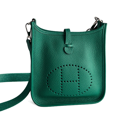 Second hand Hermes Evelyne 16 TPM Taurillon Clemence Leather Amazone Hobo Crossbody Vert Vertigo - Tabita Bags
