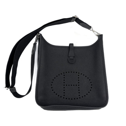 Second hand Hermes Evelyne 29 Taurillon Clemence Leather Hobo Crossbody Black - Tabita Bags