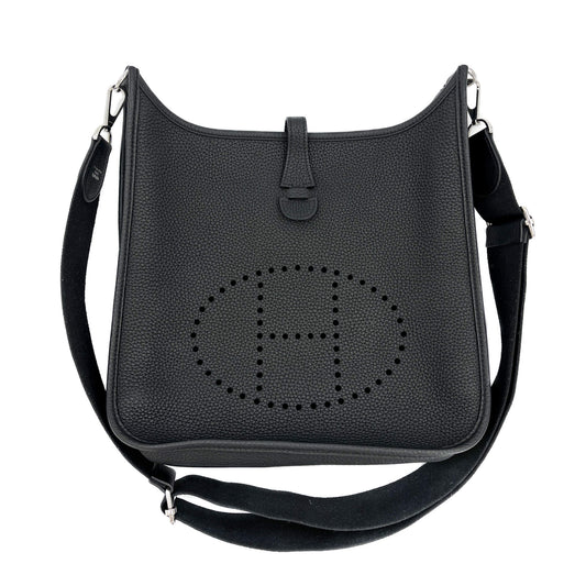 Second hand Hermes Evelyne 29 Taurillon Clemence Leather Hobo Crossbody Black - Tabita Bags