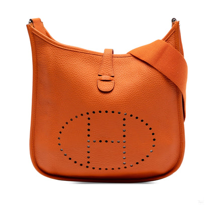 Second hand Hermes Evelyne 29 Taurillon Clemence Leather Hobo Crossbody Orange - Tabita Bags