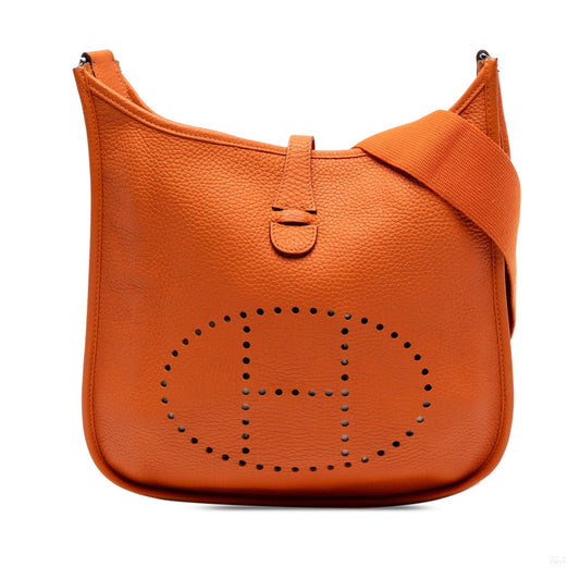 Second hand Hermes Evelyne 29 Taurillon Clemence Leather Hobo Crossbody Orange - Tabita Bags
