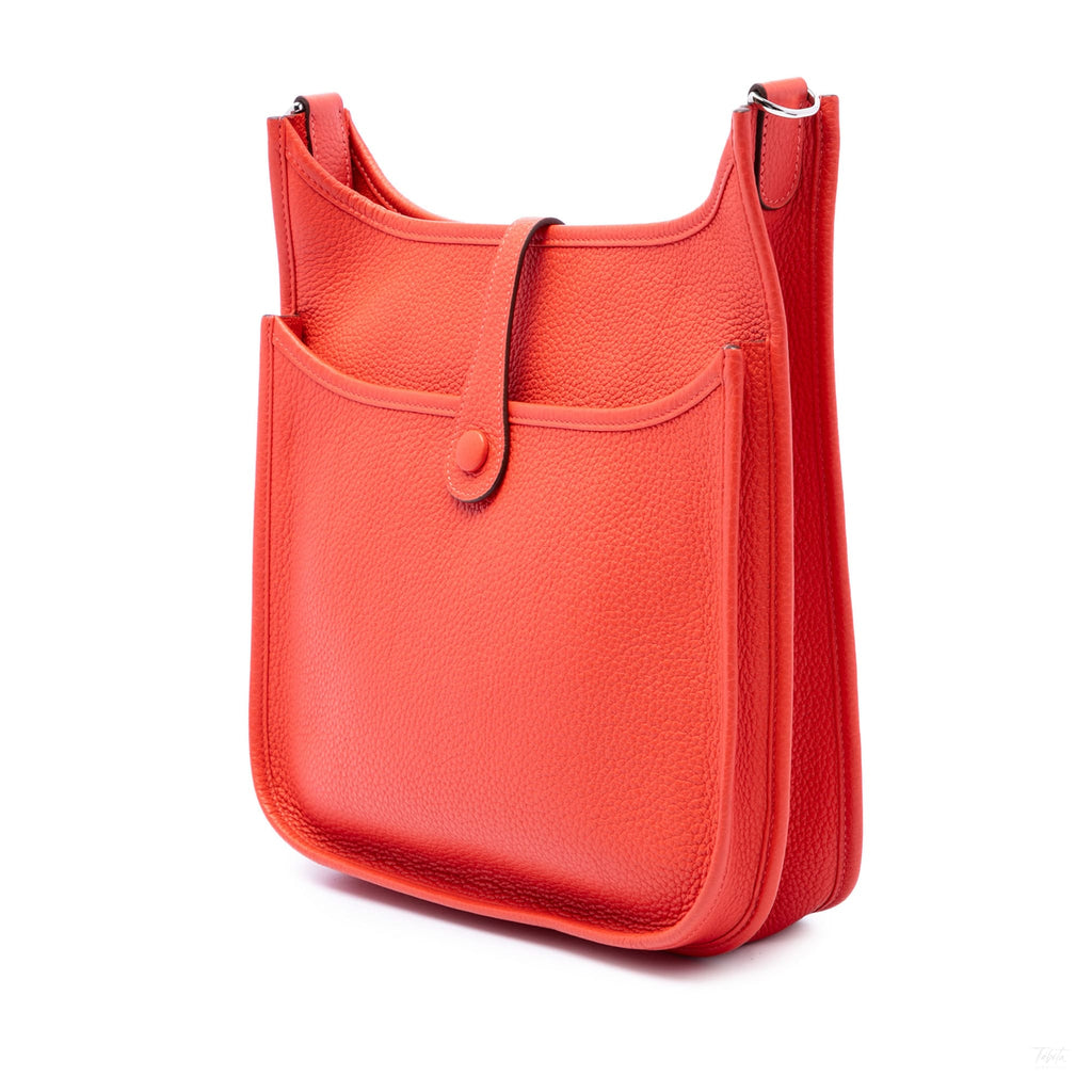 Second hand Hermes Evelyne 29 Taurillon Clemence Leather Hobo Crossbody Orange - Tabita Bags