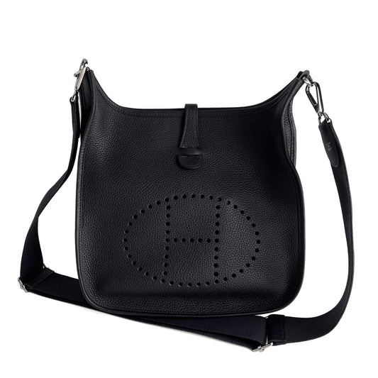 Second hand Hermes Evelyne 29 Taurillon Clemence Leather Hobo Crossbody S Black - Tabita Bags