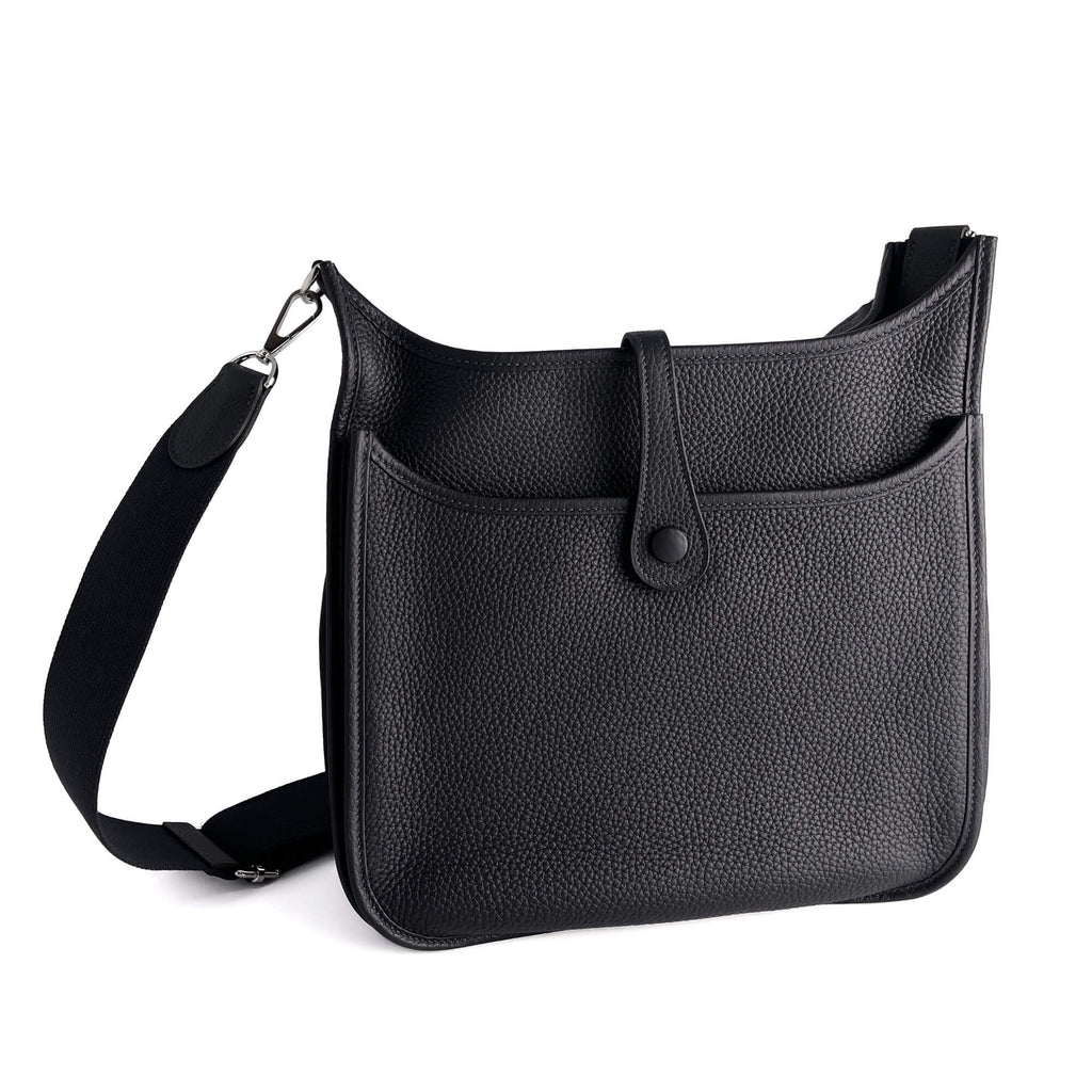 Second hand Hermes Evelyne 29 Taurillon Clemence Leather Hobo Crossbody S Black - Tabita Bags