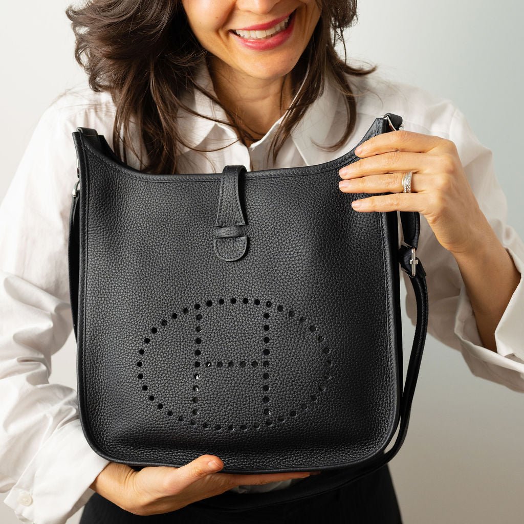 Second hand Hermes Evelyne 29 Taurillon Clemence Leather Hobo Crossbody S Black - Tabita Bags