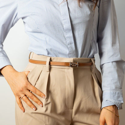 Second hand Hermes Focus Leather Reversible Thin Belt 80 Brown - Tabita Bags