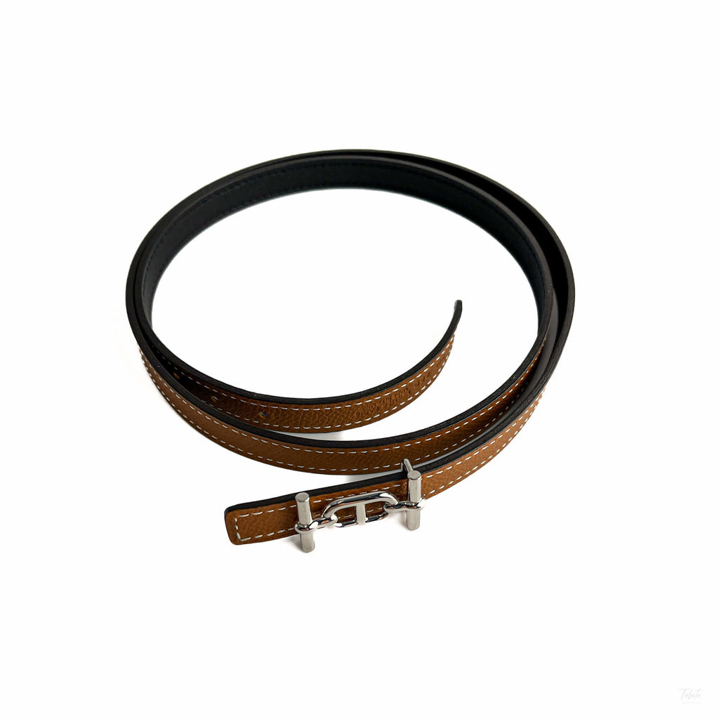 Second hand Hermes Focus Leather Reversible Thin Belt 80 Brown - Tabita Bags
