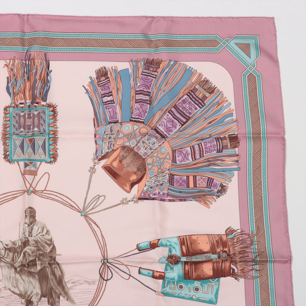 Second hand Hermes Foulard 90 Silk Cuirs Du Desert Pink - Tabita Bags