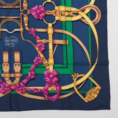 Second hand Hermes Foulard 90 Silk Grand Manege Navy - Tabita Bags