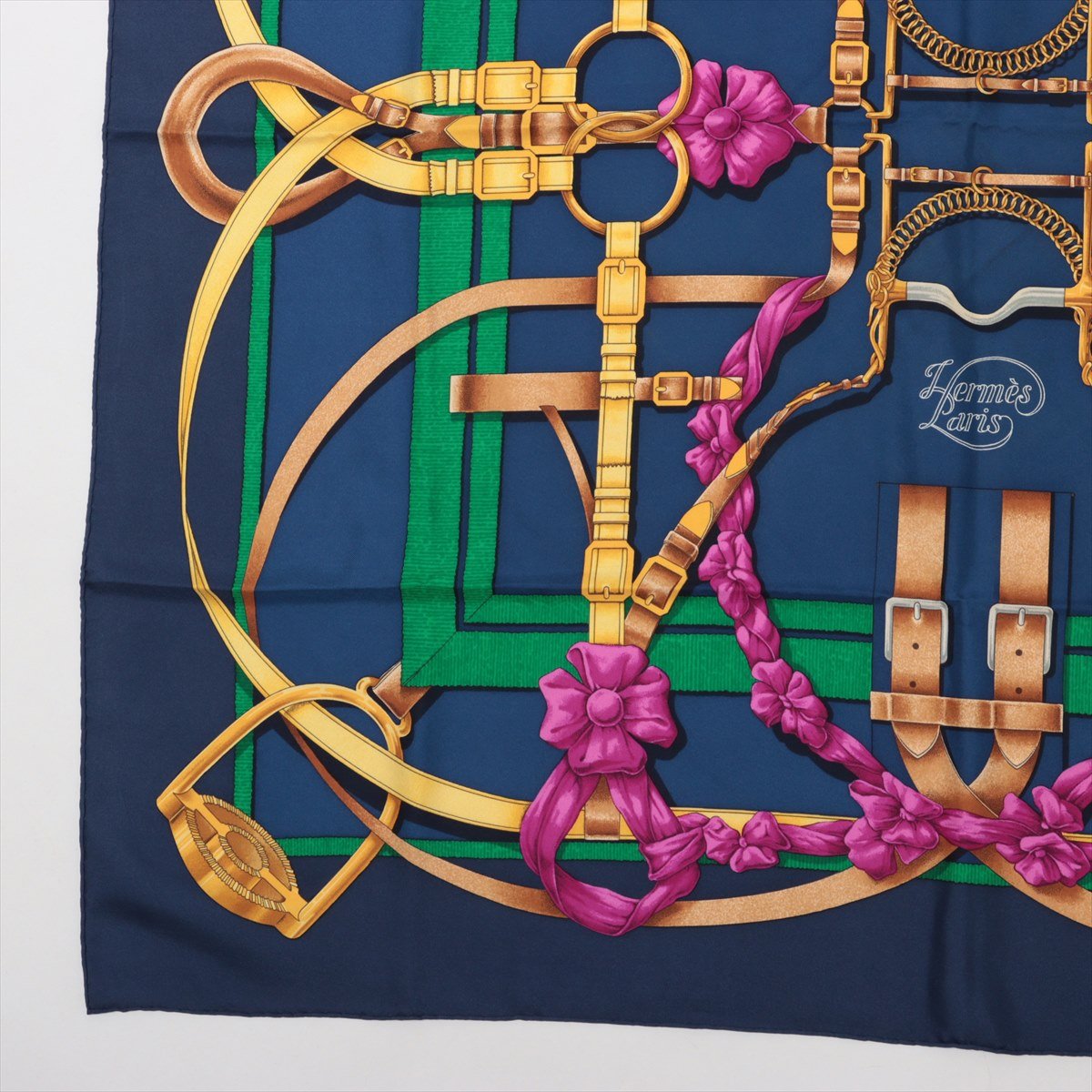 Second hand Hermes Foulard 90 Silk Grand Manege Navy - Tabita Bags