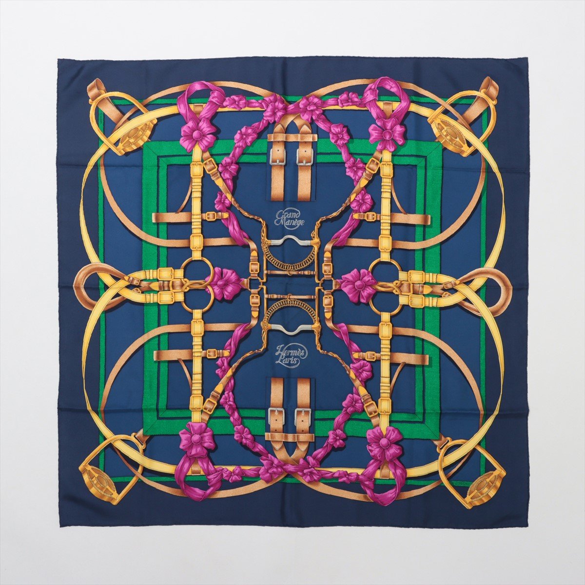 Second hand Hermes Foulard 90 Silk Grand Manege Navy - Tabita Bags