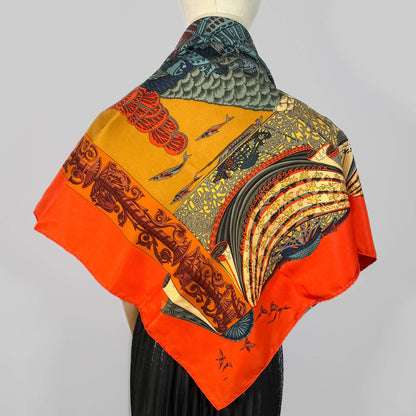 Second hand Hermes Foulard 90 Silk L' Atlantide Orange - Tabita Bags