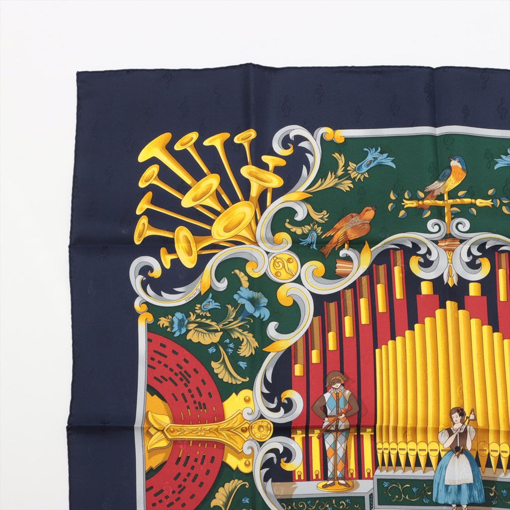 Second hand Hermes Foulard 90 Silk Orgauphone et Autres Mecaniques Navy - Tabita Bags