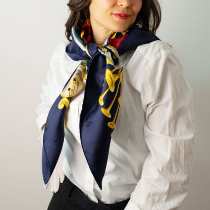 Second hand Hermes Foulard 90 Silk Orgauphone et Autres Mecaniques Navy - Tabita Bags