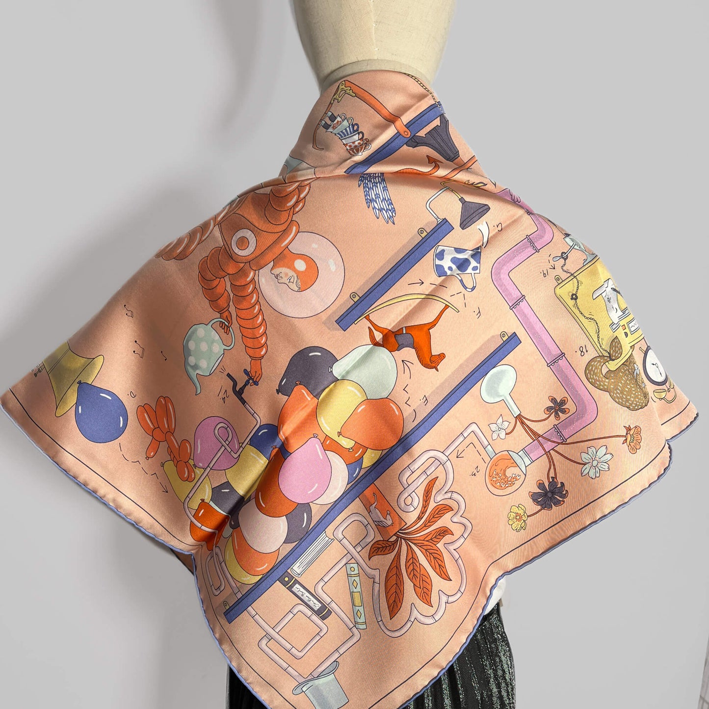 Second hand Hermes Foulard 90 Silk Tea for Two Pink - Tabita Bags