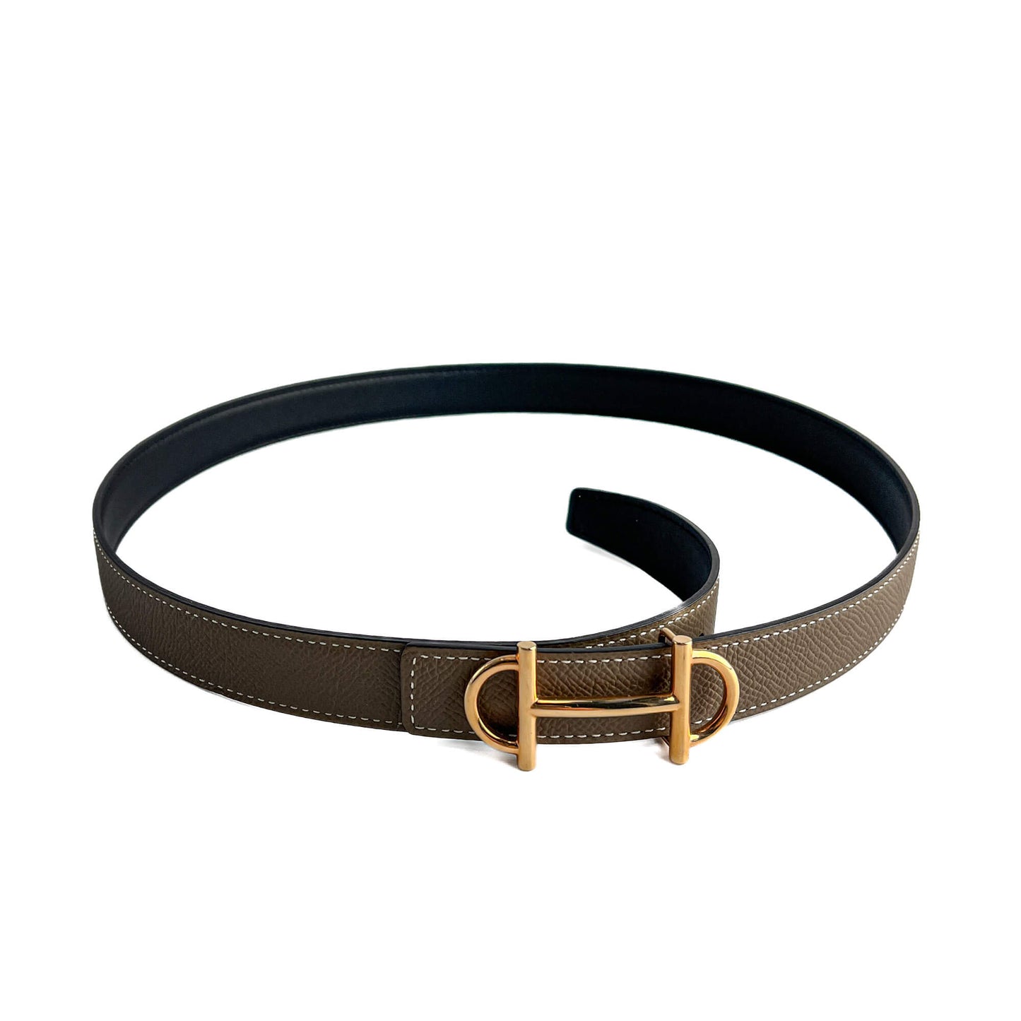 Second hand Hermes Gamma Leather Reversible Thin Belt 80 Etoupe - Tabita Bags