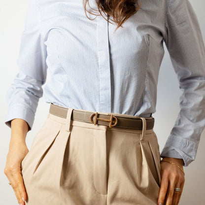 Second hand Hermes Gamma Leather Reversible Thin Belt 80 Etoupe - Tabita Bags