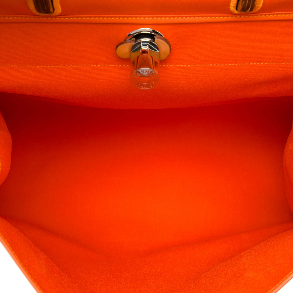 Second hand Hermes Herbag 39 Leather & Canvas 1 Pouch Top-handle Handbag Orange - Tabita Bags