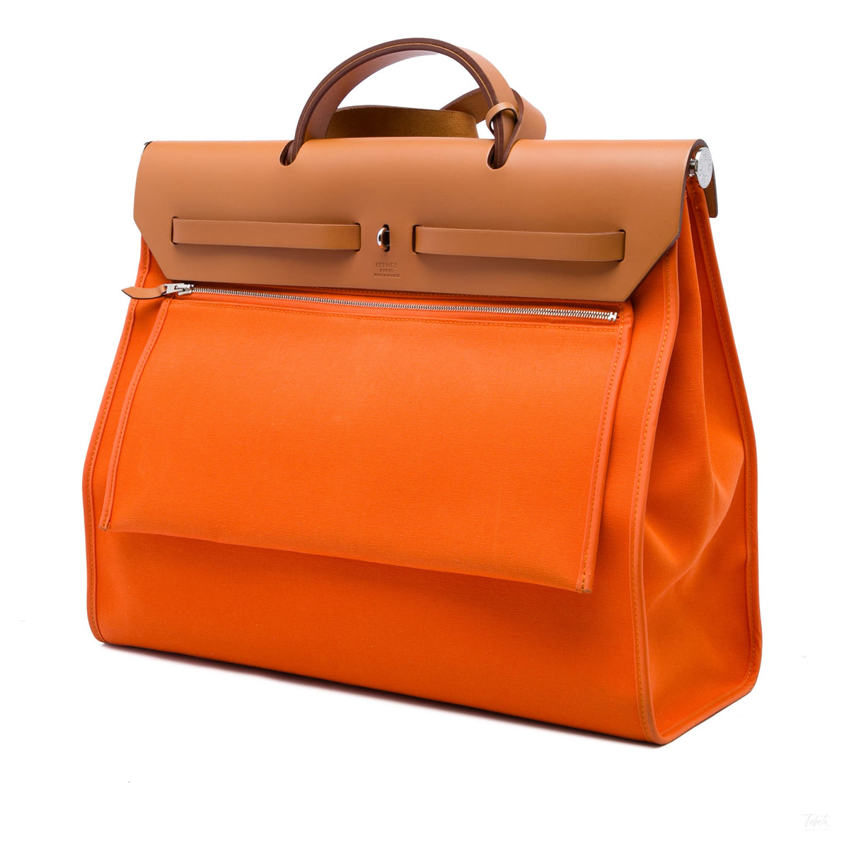 Second hand Hermes Herbag 39 Leather & Canvas 1 Pouch Top-handle Handbag Orange - Tabita Bags