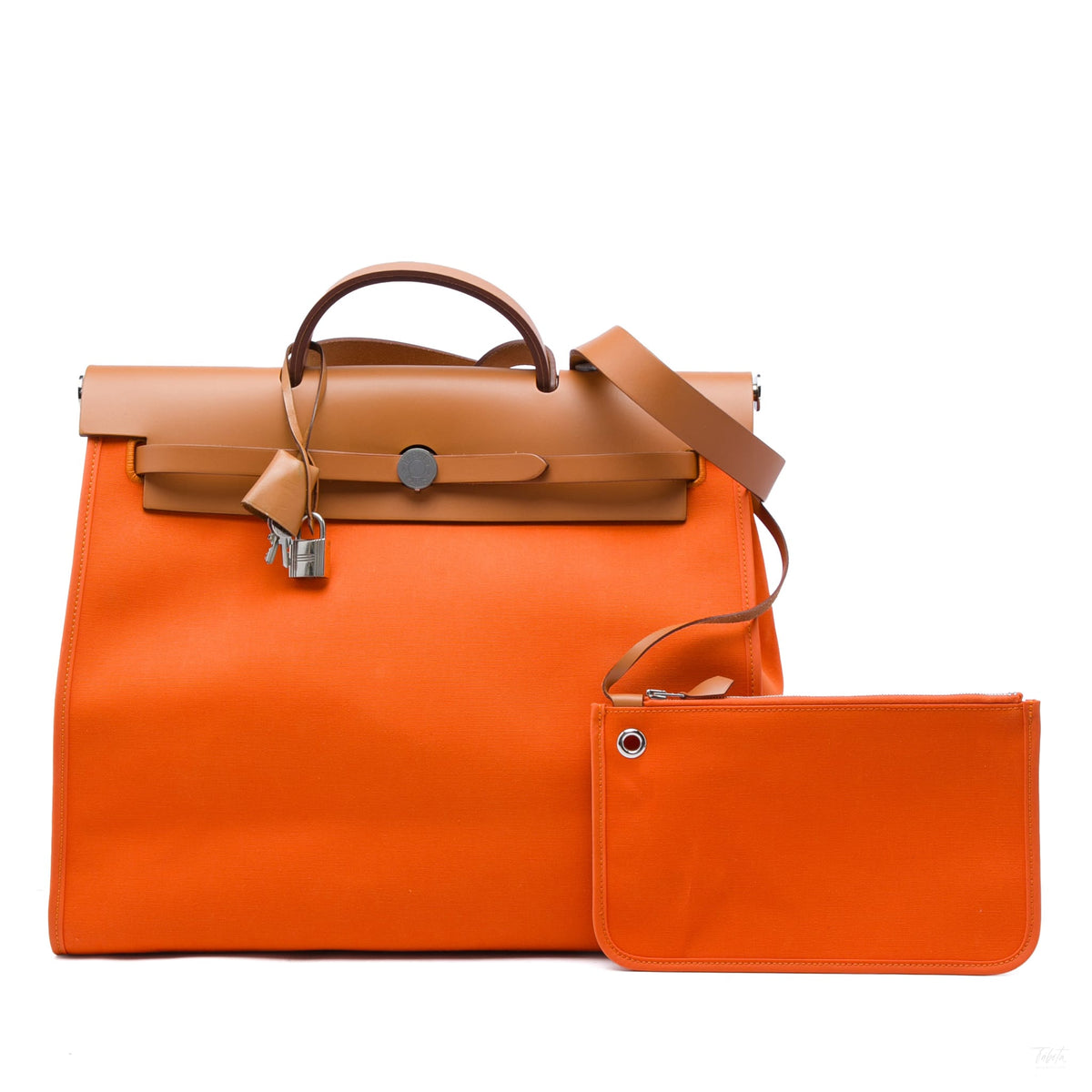 Second hand Hermes Herbag 39 Leather & Canvas 1 Pouch Top-handle Handbag Orange - Tabita Bags