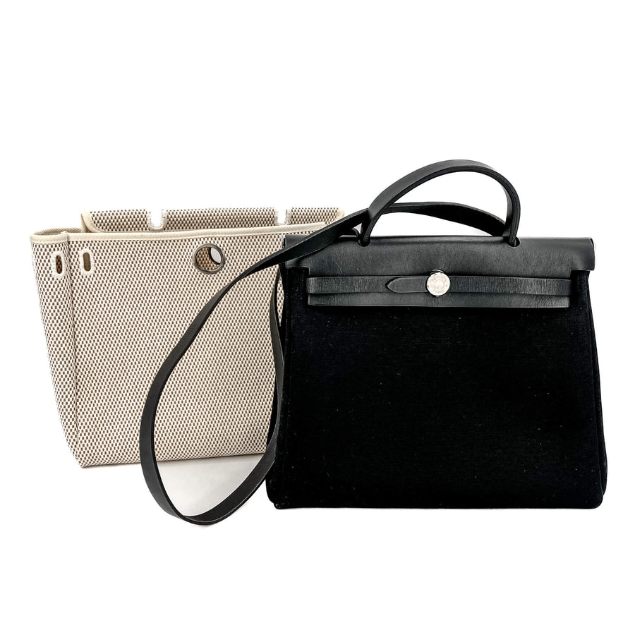 Second hand Hermes Herbag Canvas 2 - Ways Top - handle Handbag 2 - Sacs Black - Tabita Bags
