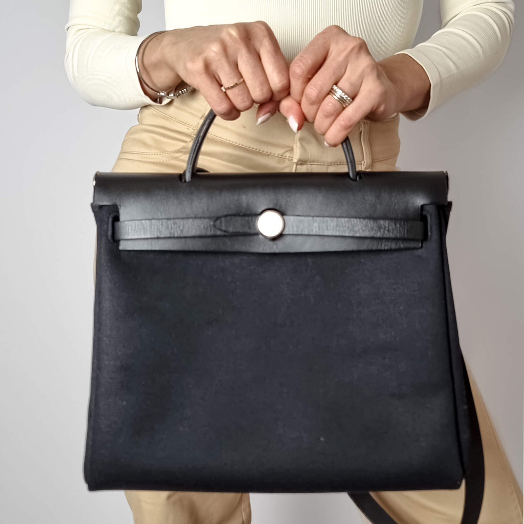 Second hand Hermes Herbag Canvas 2 - Ways Top - handle Handbag 2 - Sacs Black - Tabita Bags
