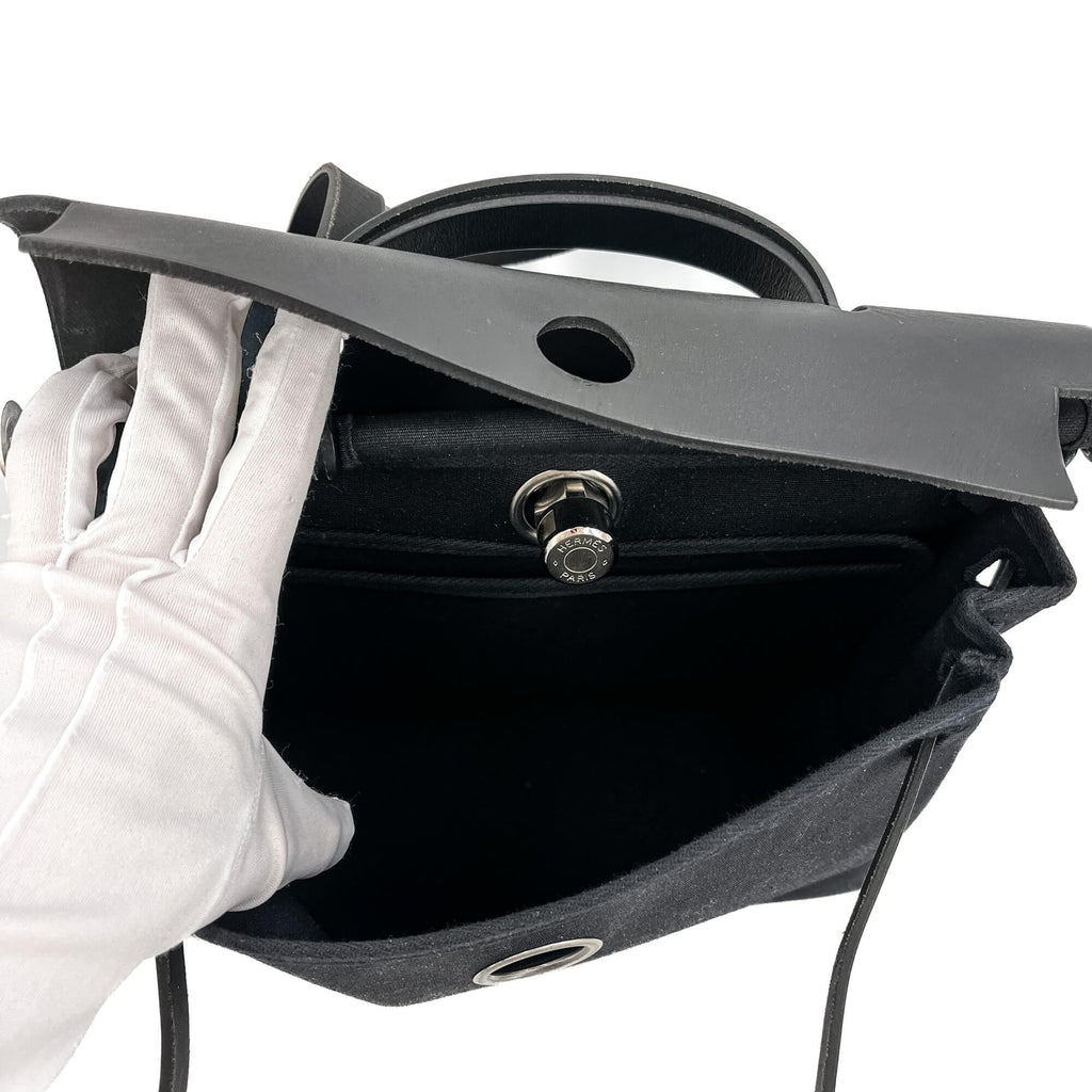 Second hand Hermes Herbag Canvas 2 - Ways Top - handle Handbag 2 - Sacs Black - Tabita Bags