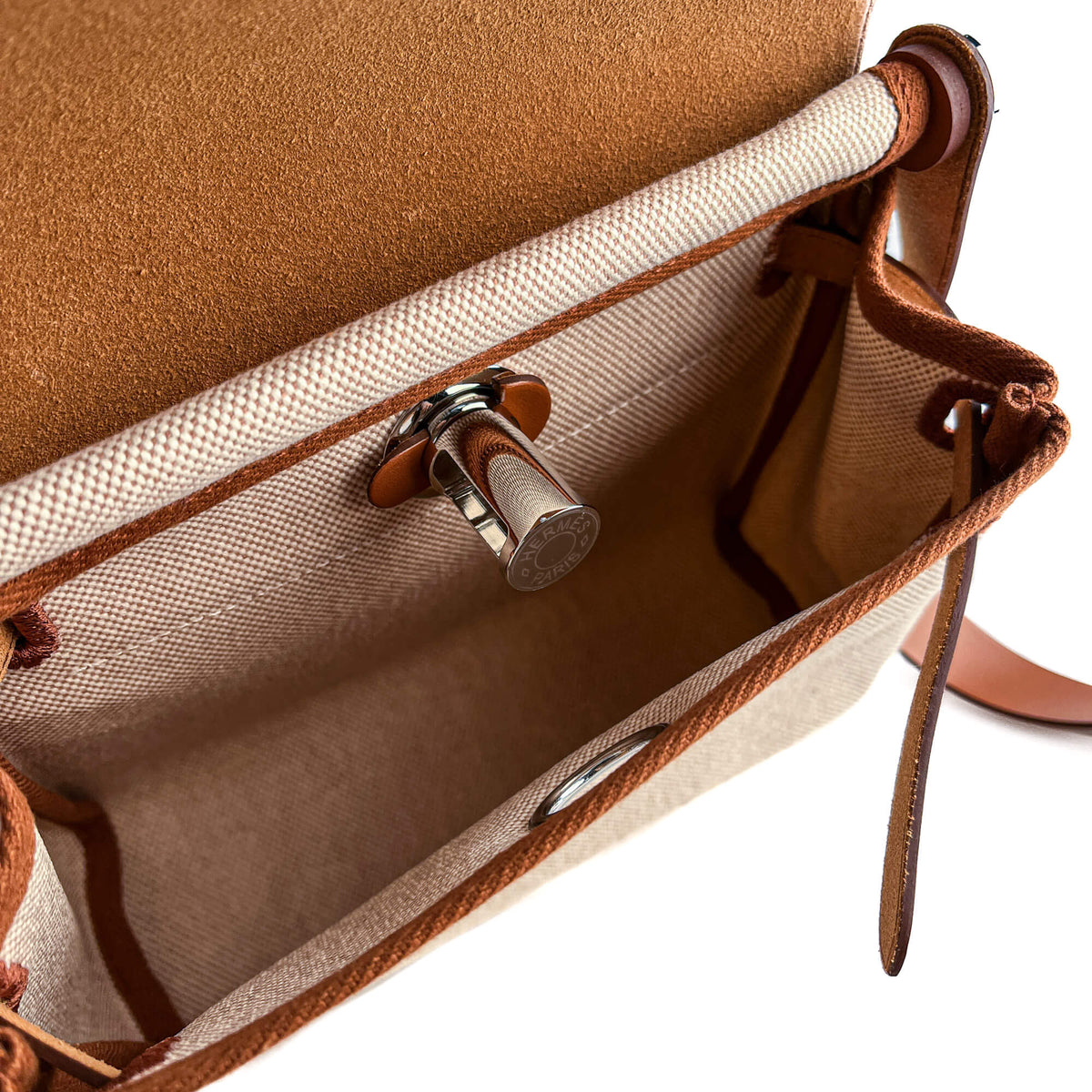 Second hand Hermes Herbag Mini Vache Hunter Leather Crossbody Beige - Tabita Bags