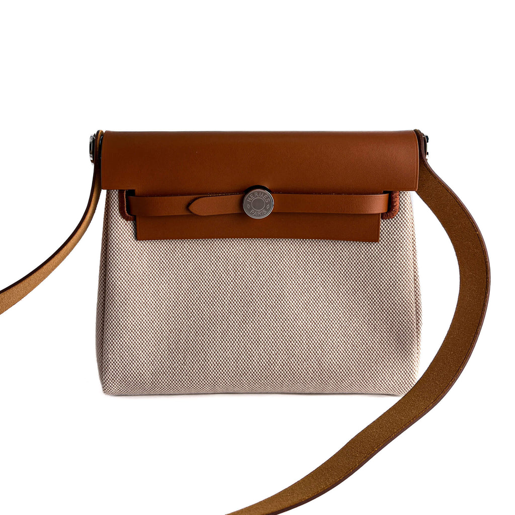 Second hand Hermes Herbag Mini Vache Hunter Leather Crossbody Beige - Tabita Bags