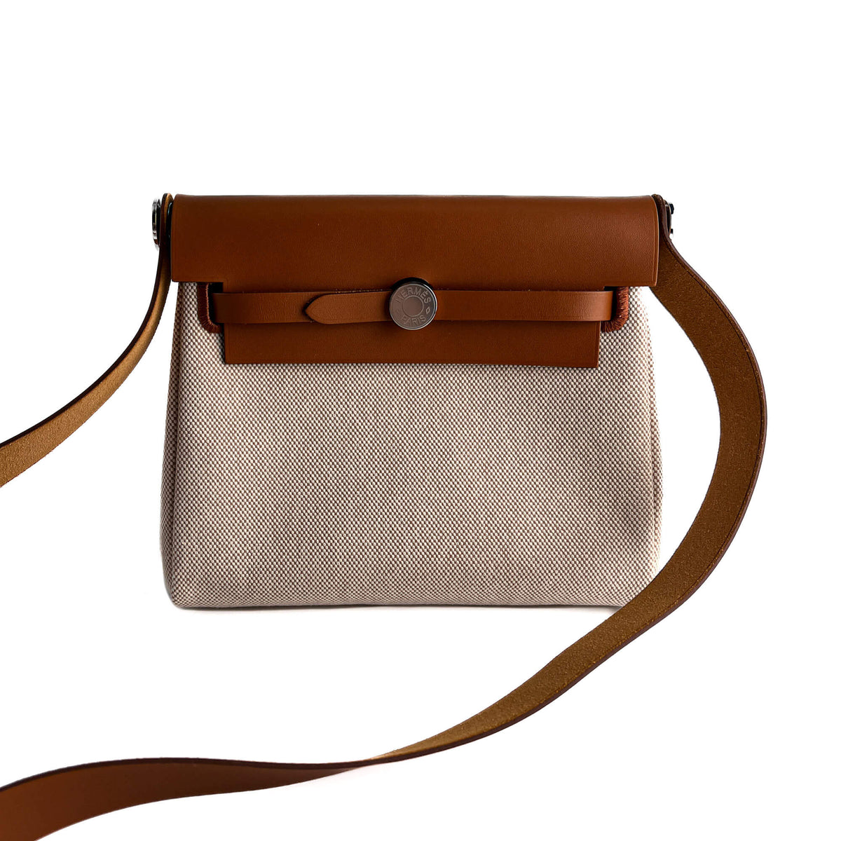 Second hand Hermes Herbag Mini Vache Hunter Leather Crossbody Beige - Tabita Bags