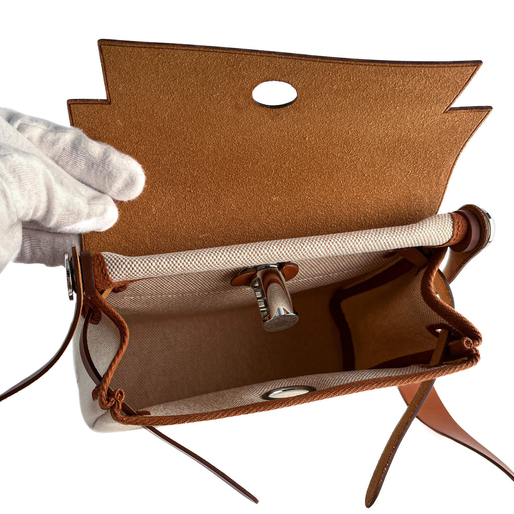 Second hand Hermes Herbag Mini Vache Hunter Leather Crossbody Beige - Tabita Bags