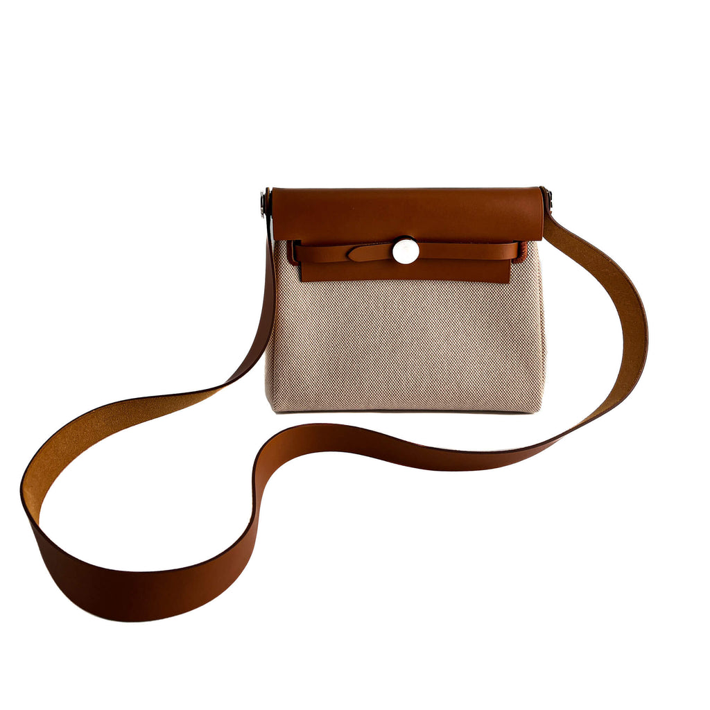 Second hand Hermes Herbag Mini Vache Hunter Leather Crossbody Beige - Tabita Bags